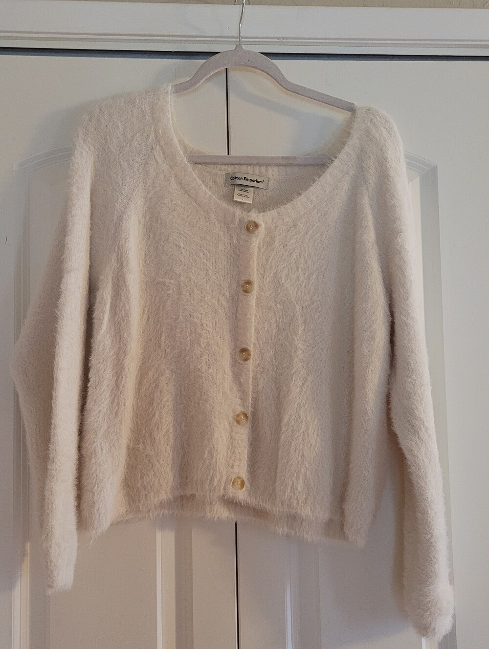 Cotton Emporium Cream Fuzzy Button-Front Cardigan